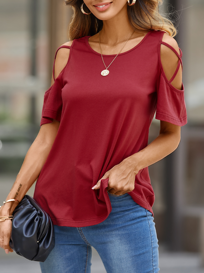 YOINS Criss-cross Cold Shoulder Short Sleeves Tee