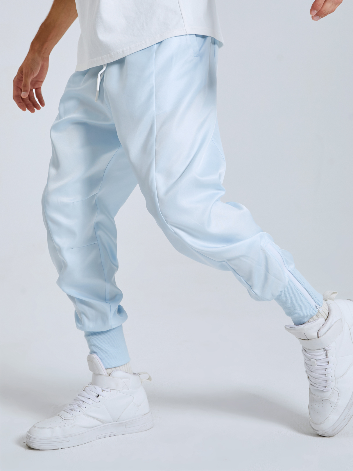 Men Fashion Plain Zip Design Drawstring Casual Pants