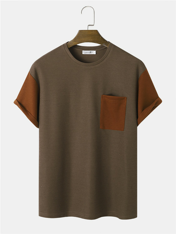 ChArmkpR Men Color Block Patchwork Pocket T-Shirt