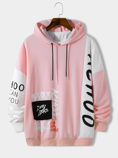 Men Graffiti Letter Print Splice Hoodie