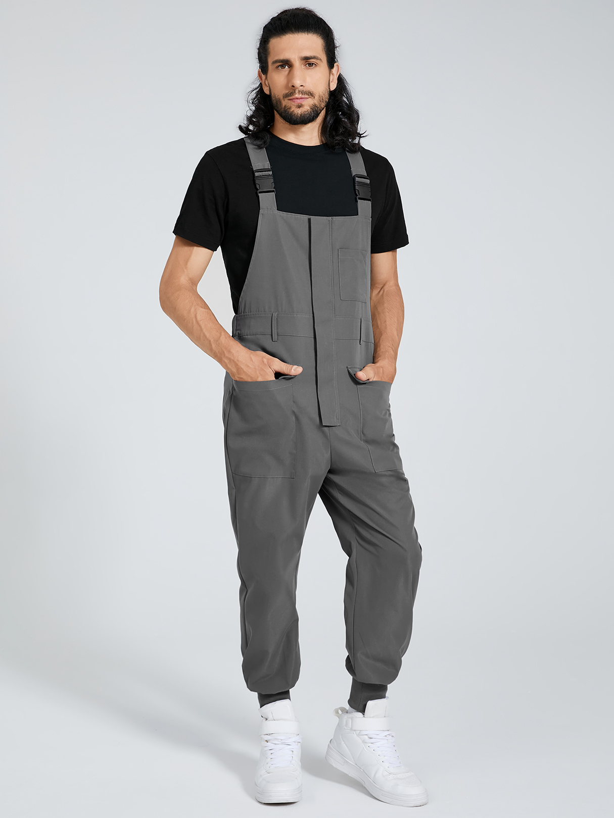 Men Street Style Plain Sleeveless Bib Suspender Overalls Jumpsuit