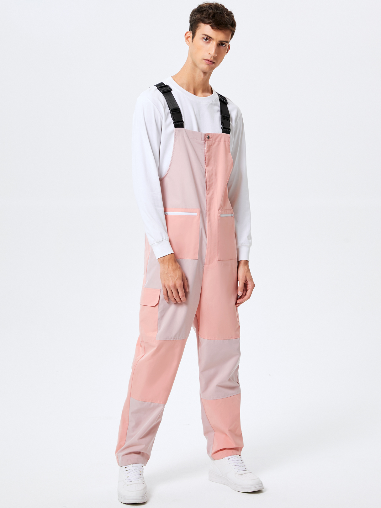 Men Hip Hop Style Color Block Print Suspenders Overalls Jumpsuit