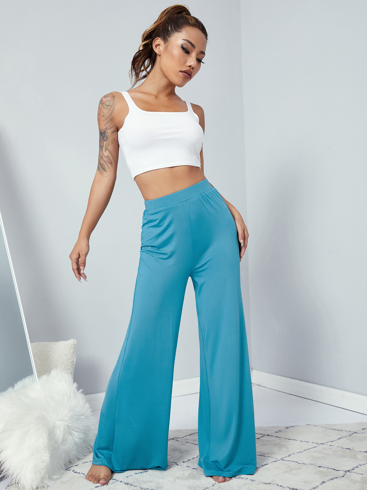 YOINS Lake Blue Wide Leg High Waist Pants