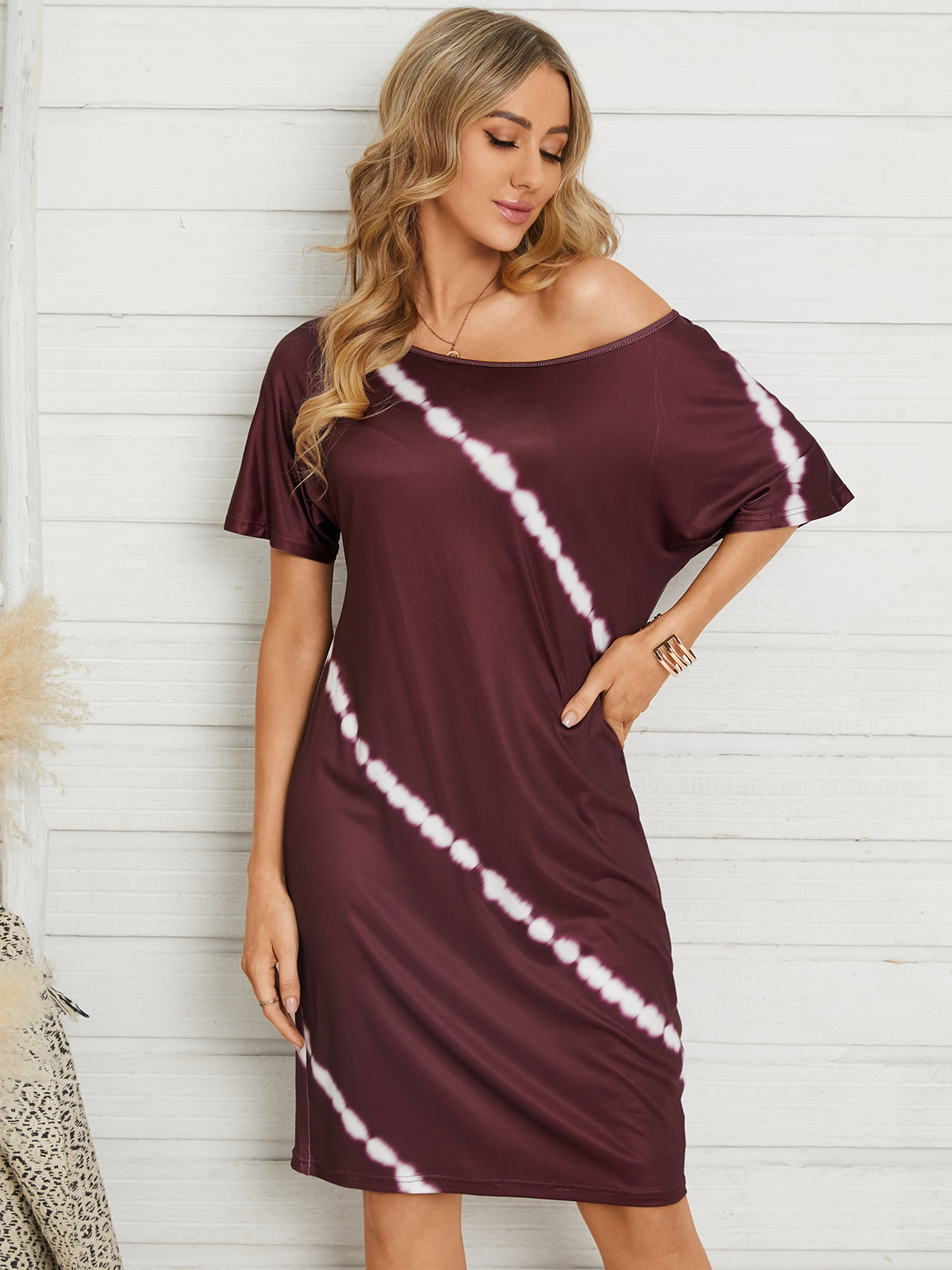 YOINS Tie Dye Round Neck Short Sleeves Midi Dress