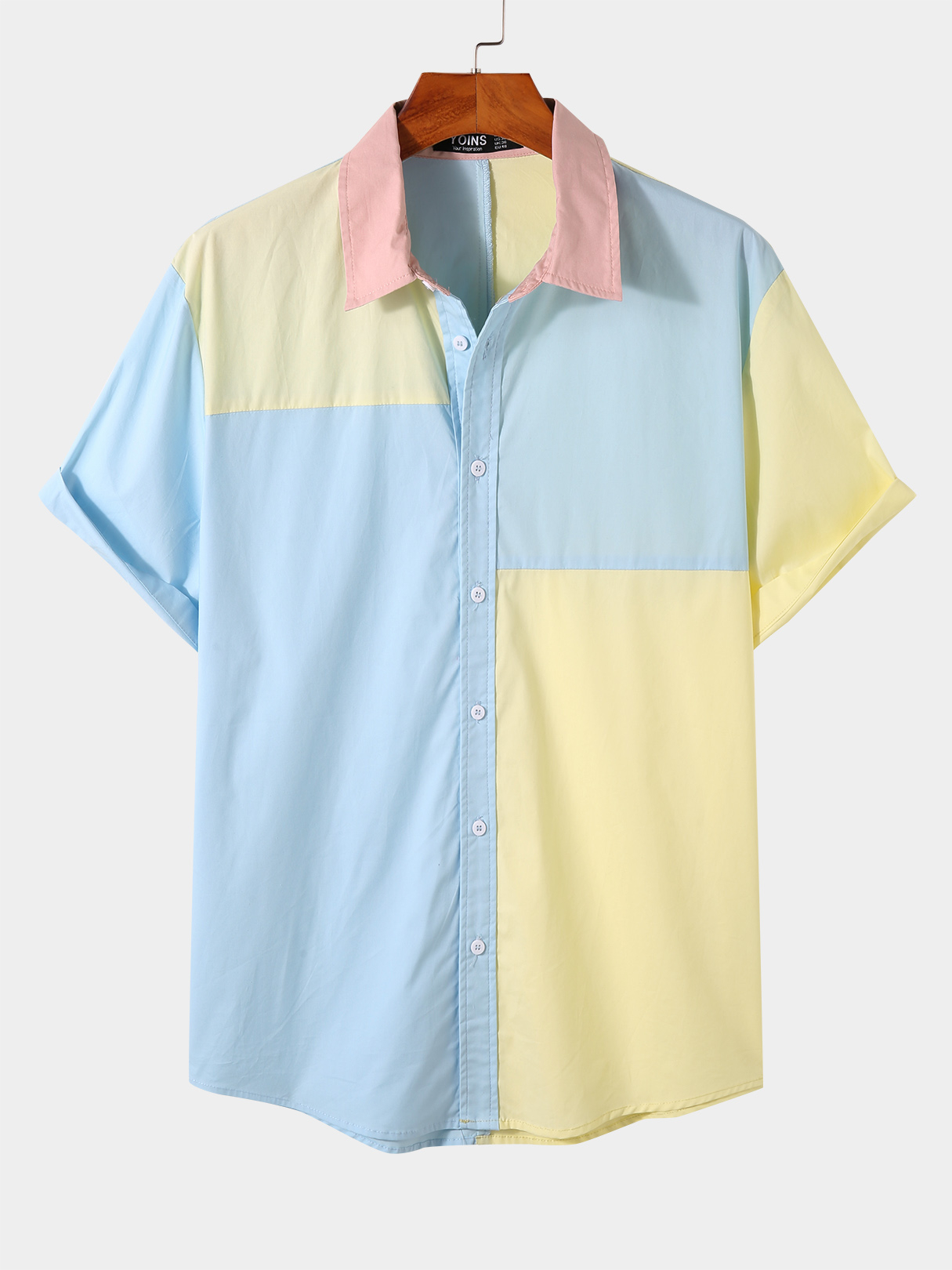 Men 100% Cotton Causal Color Block Shirt