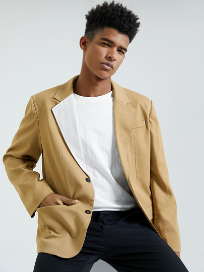 KOYYE Men Casual Press Button Flap Pocket Blazer