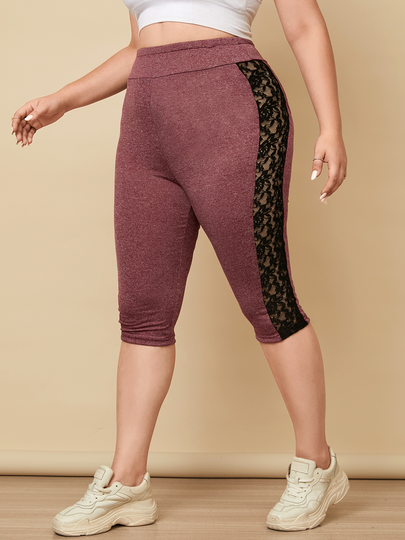 Plus Size Lace Patchwork Design Leggings