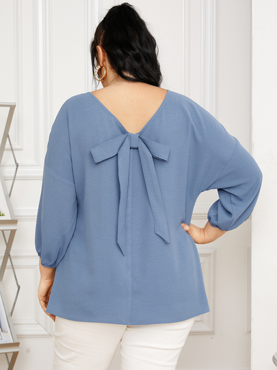 YOINS Plus Size Round Neck Bowknot Long Sleeves Blouse