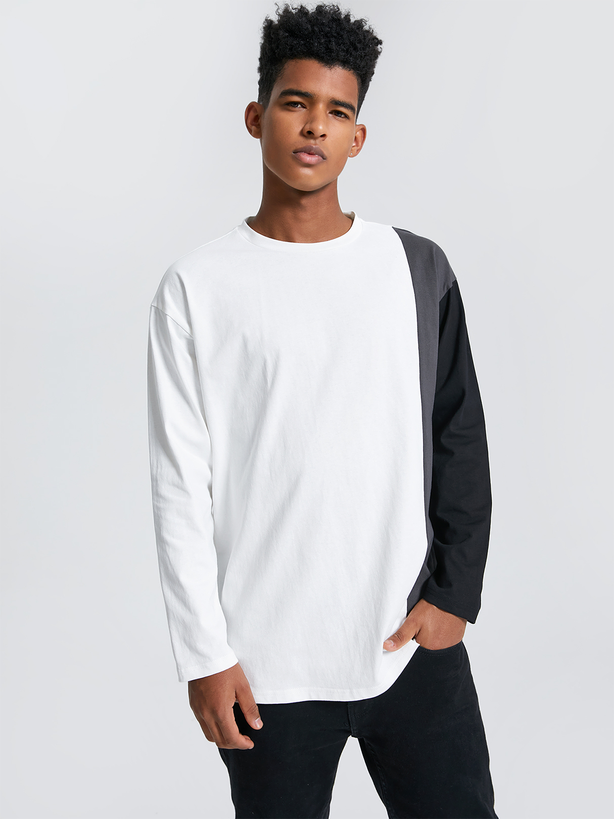 Men 100% Cotton Casual Color Block Patchwork Splice T-Shirt