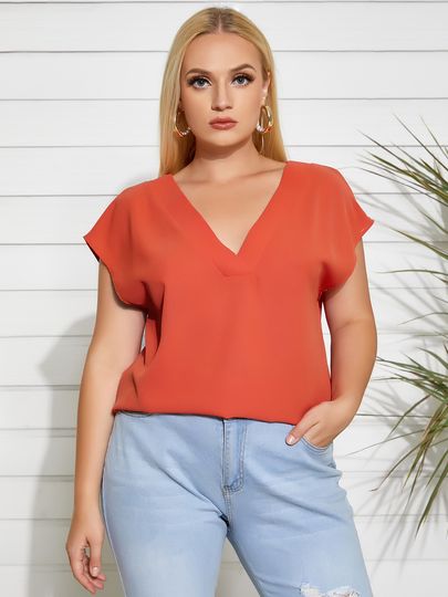 YOINS BASICS Plus Size Deep V Neck Short Sleeves Blouse