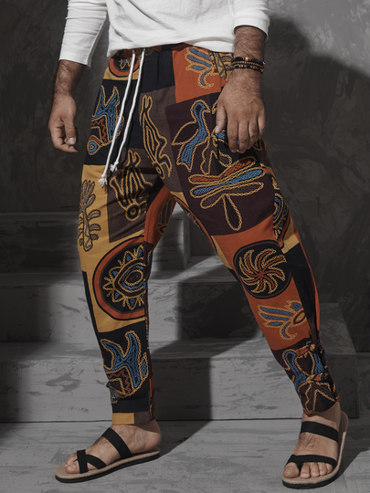INCERUN Men Ethnic Style Baggy Cotton Linen Drawstring Waist Casual Harem Pants