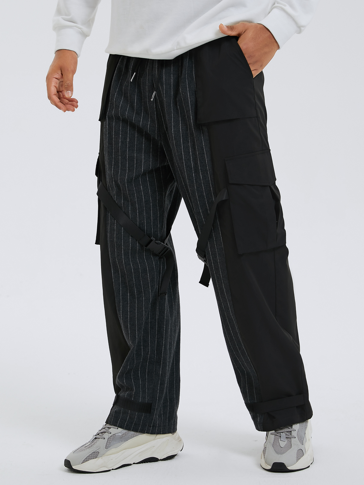 Men Fashion Striped Splicing Design Casual Pants