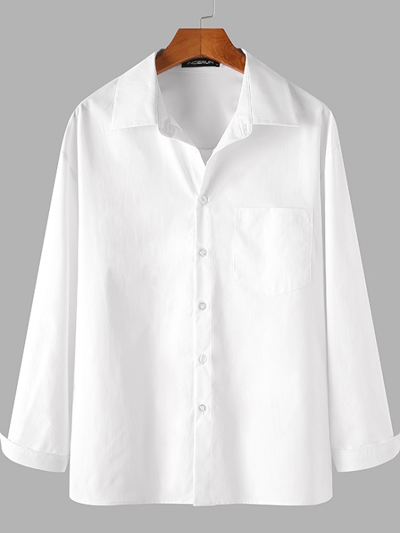 INCERUN Men Casual Plain Blouse Top Long Sleeve Shirt