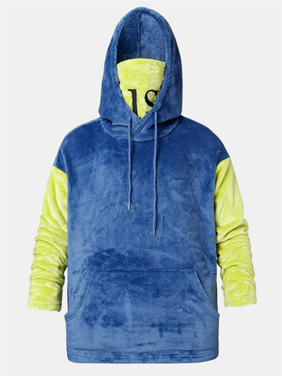 ChArmkpR Men Velvet Color Block Stitching Long Sleeve Hoodie