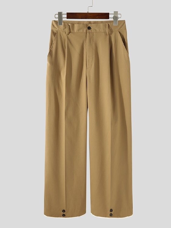 INCERUN Men Korea Style Pocket Loose Straight Leg Casual Pants