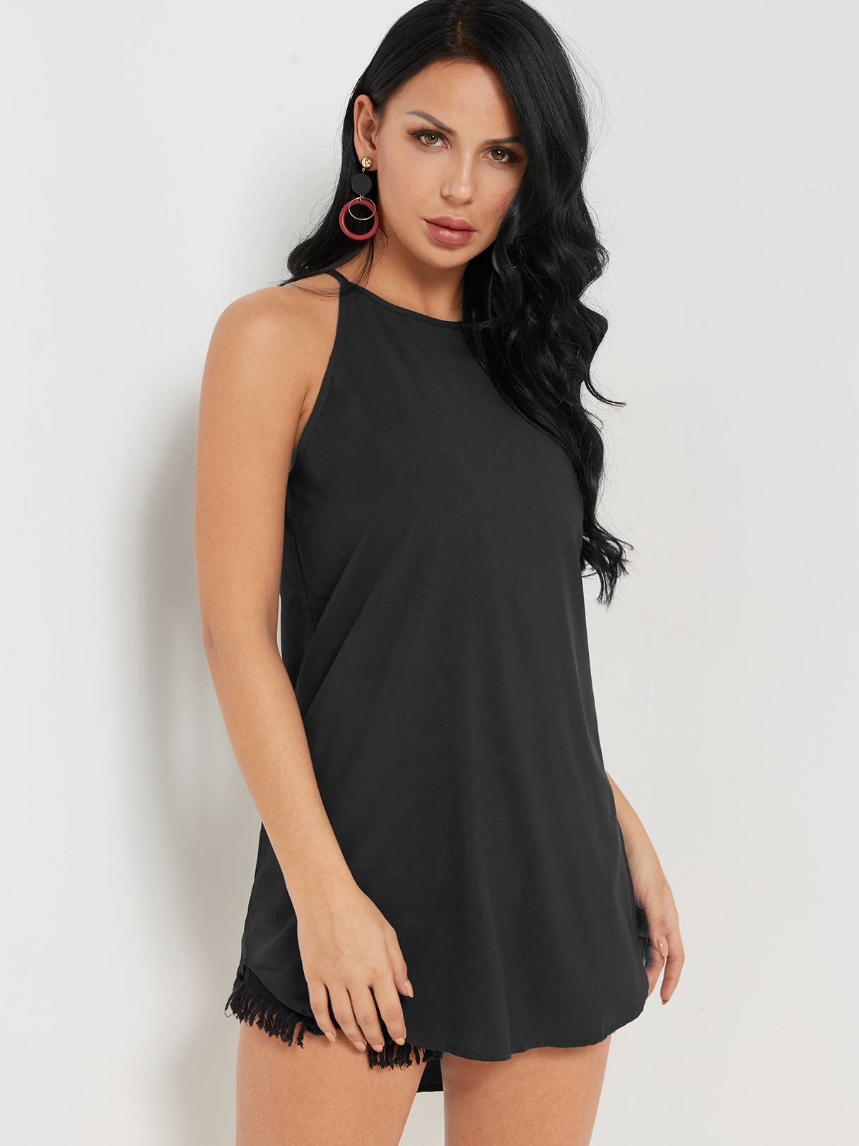 YOINS BASICS Black Simple Sleeveless Mini Dress