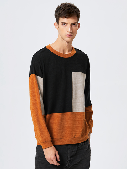 Men Casual Color Block Patchwork Splice Long Sleeve T-Shirt
