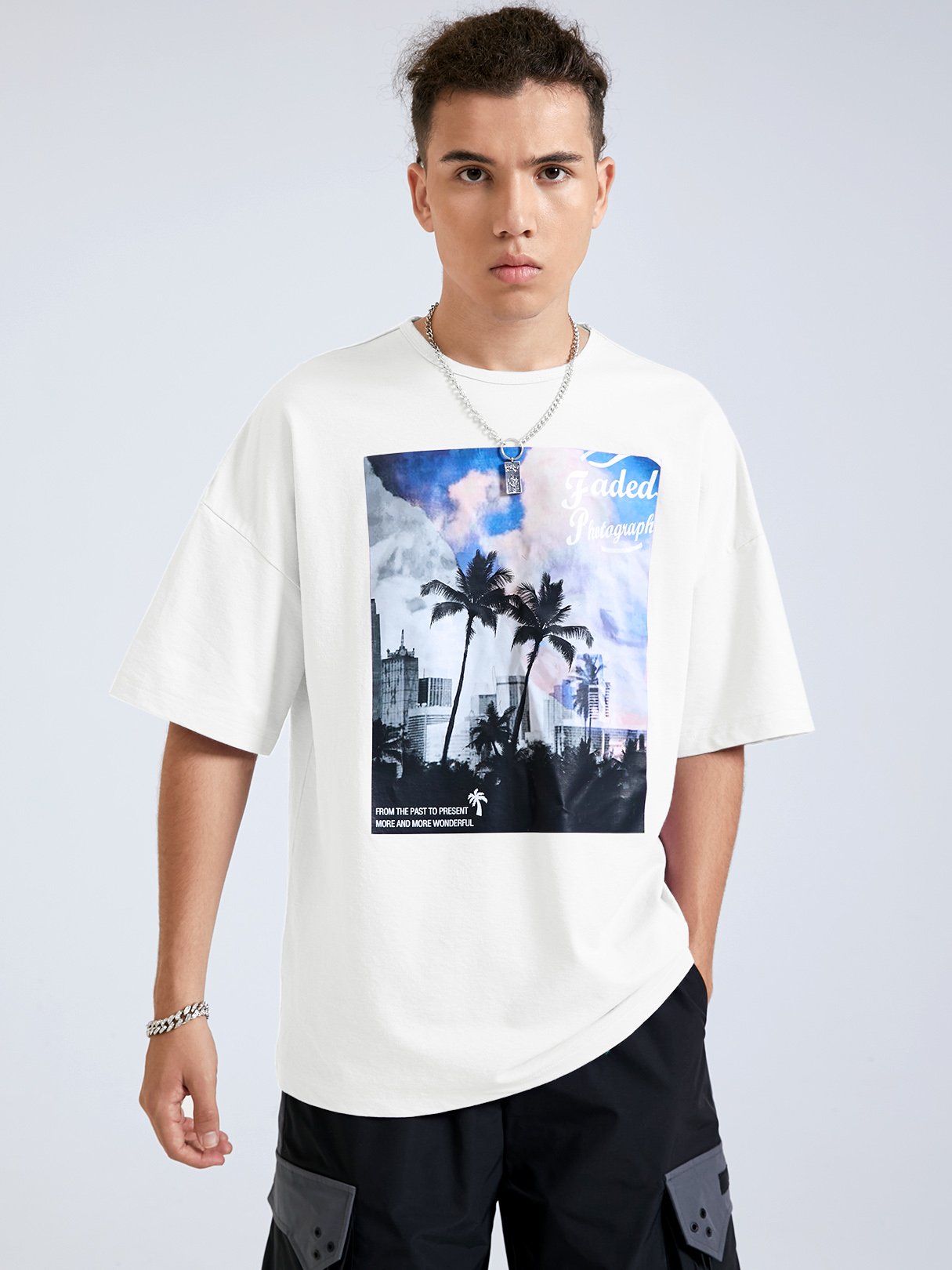 Men Landscape Print Summer Drop shoulder T-Shirt