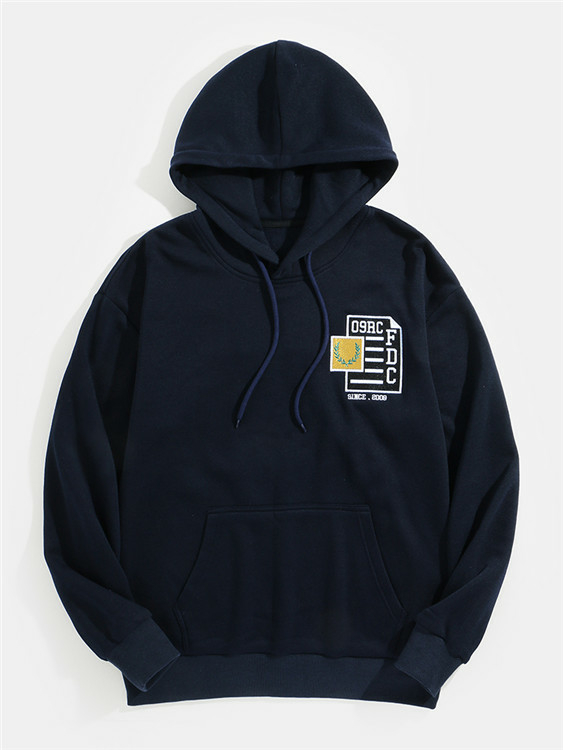 Newchic Men Casual Navy Letter Graphic Drawstring Hoodie Sweatshirt