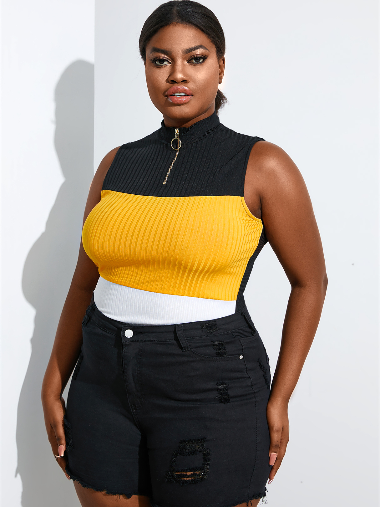 YOINS Plus Size Stand Collar Zip Front Sleeveless Tank Top