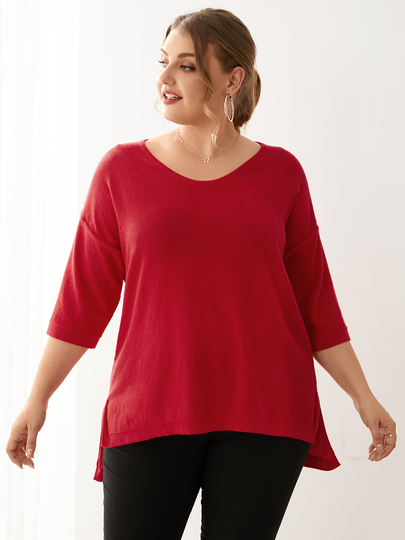 YOINS Plus Size V-neck 3/4 Length Sleeves Sweater