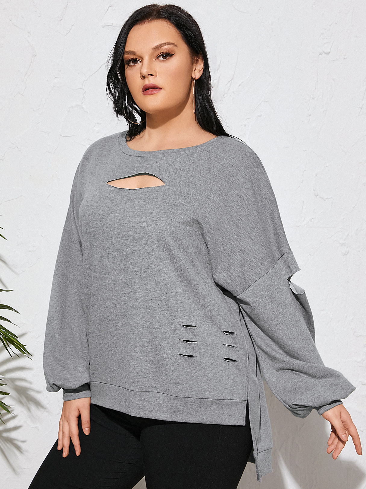 YOINS Plus Size Round Neck Cut Out Long Sleeves Sweatshirt