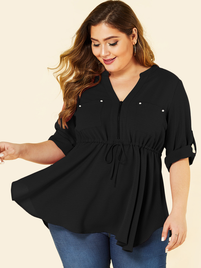 YOINS Plus Size V Neck Short Sleeves Blouse