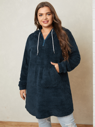 YOINS Plus Size Hooded Design Zip Front Pocket Long Sleeves Dress