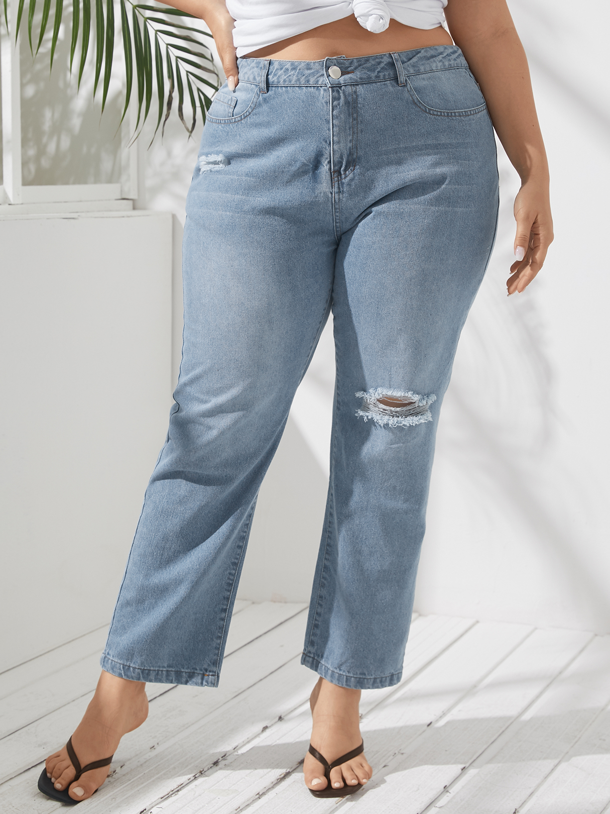 YOINS Plus Size Pocket Design Random Ripped Pants