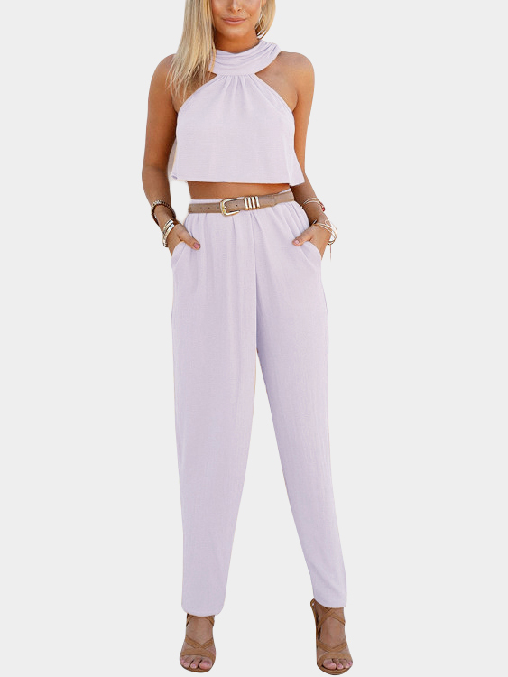 Light Purple Sleeveless High Waist Halter Co-ord
