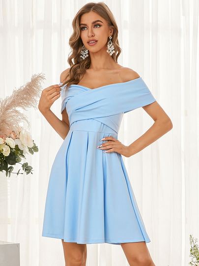 YOINS Crossed Front Design Off The Shoulder Short Sleeves Mini Dress
