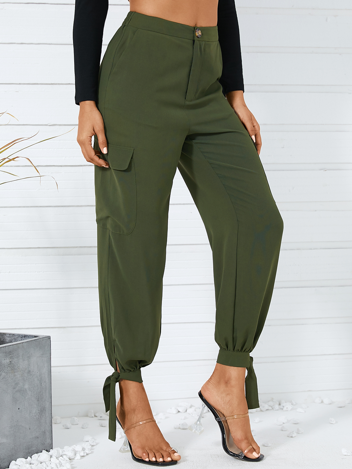 YOINS Casual Side Pockets Tie-up Design Pants