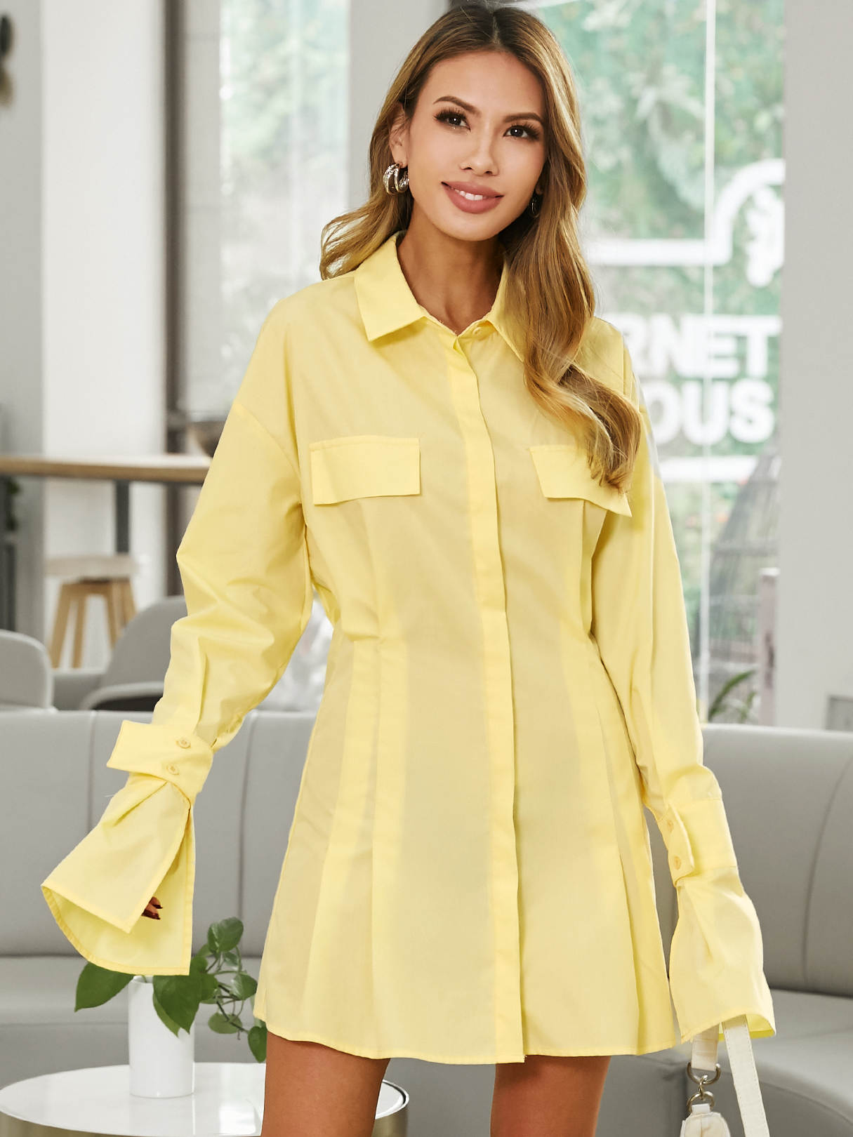 YOINS Pocket design Bell sleeves Mini Dress
