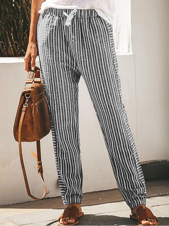 Striped Pockets Wide leg Casual Pants