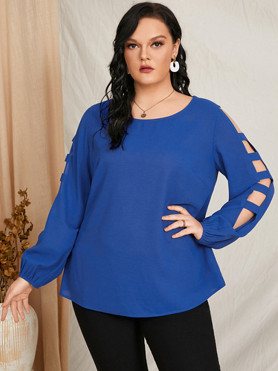 YOINS Plus Size Round Neck Cut Out Long Sleeves Blouse