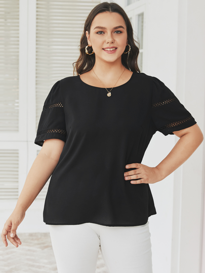 YOINS Plus Size Hollow Design Short Sleeves Blouse