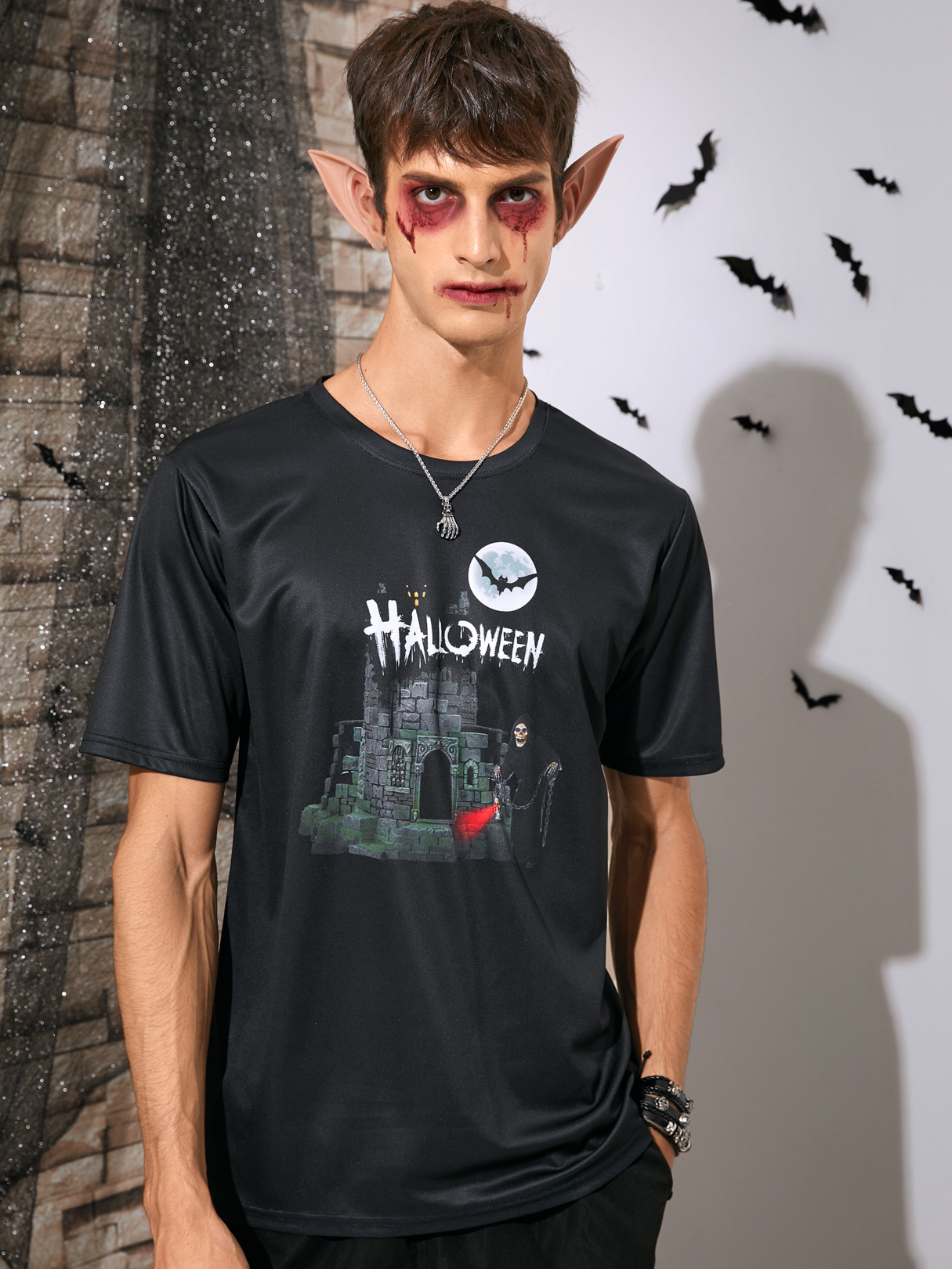 Men Halloween Cartoon And Figure Print T-shirt