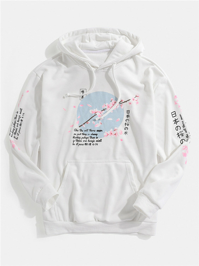 ChArmkpR Men Cherry Letter Print Drawstring Hoodie