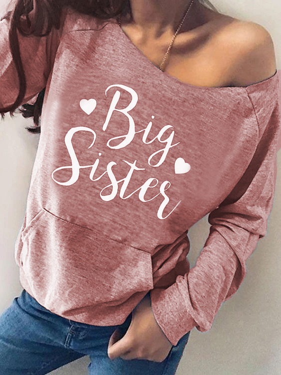 YOINS Letter Pocket Design One Shoulder Long Sleeves Tee