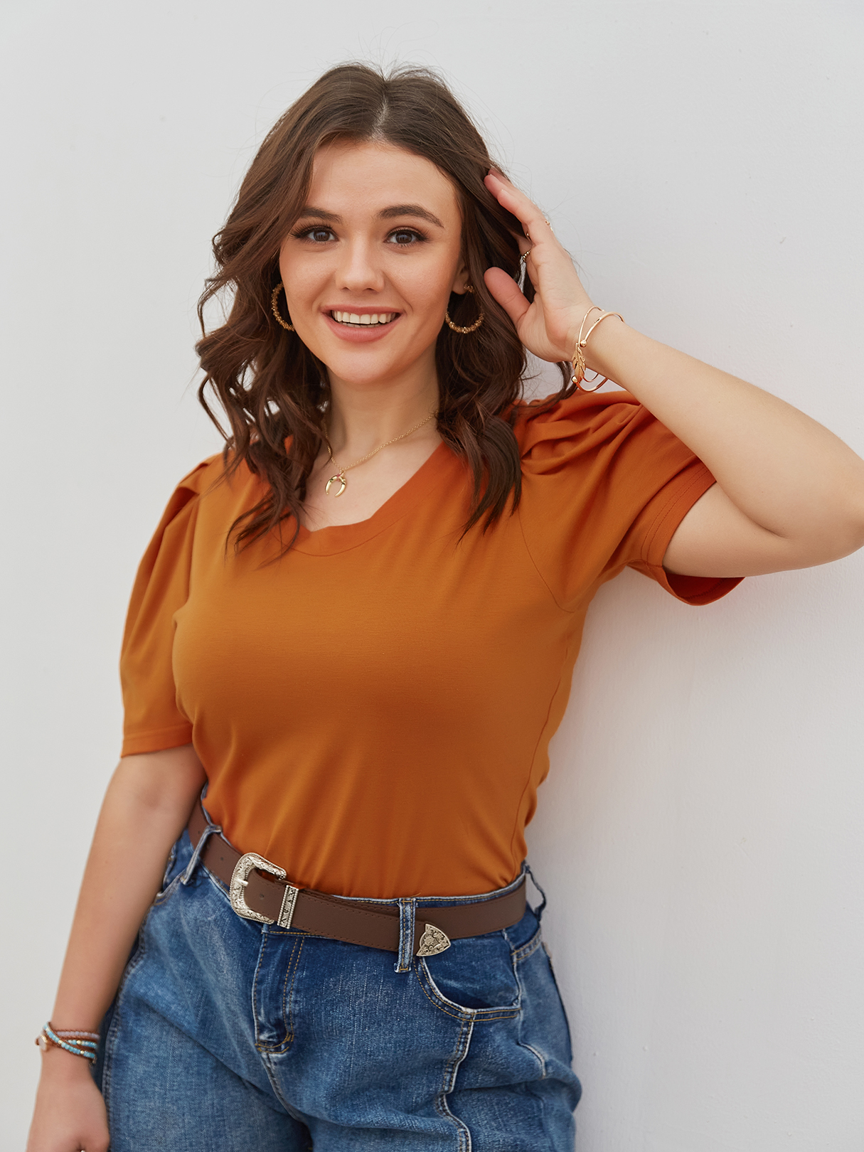 Plus Size Crew Neck Knit Short Sleeves Tee