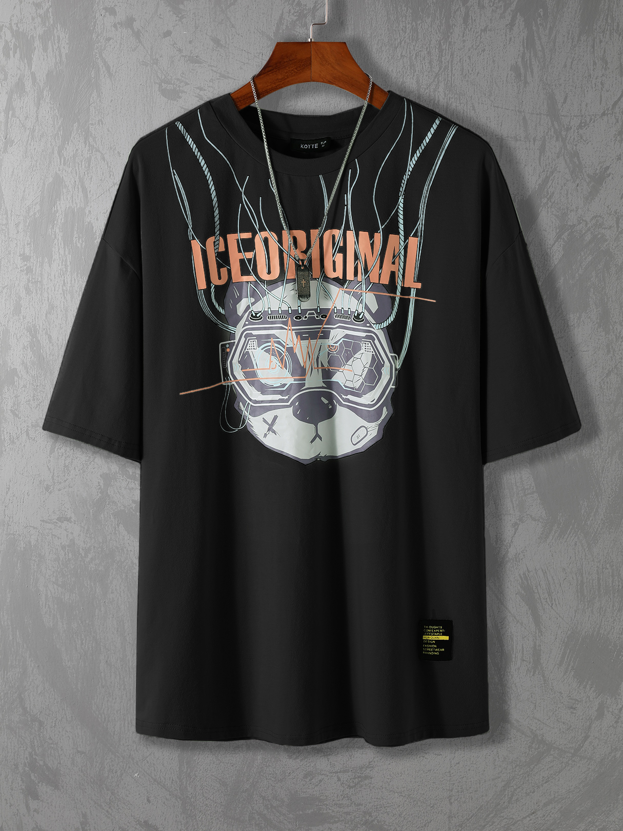 KOYYE Men Casual Panda Animal Letter T-Shirt