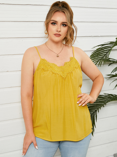 YOINS Plus Size Spaghetti Lace Patchwork Design Sleeveless Cami