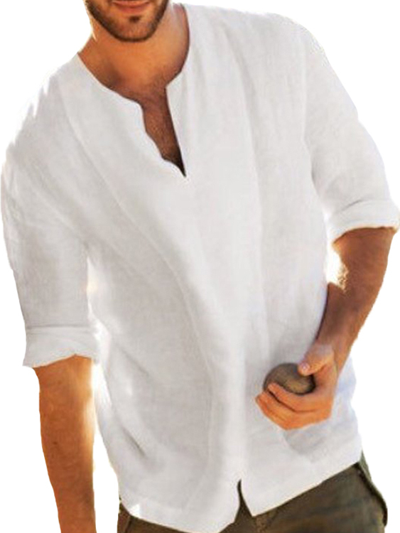 INCERUN Men Cotton Linen Chinese Ethnic 3/4 Short Sleeve V-Neck T-Shirt