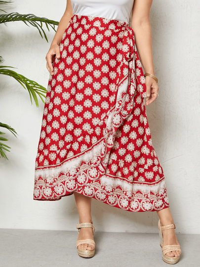 YOINS Plus Size Tribal Tie-up Design Skirt