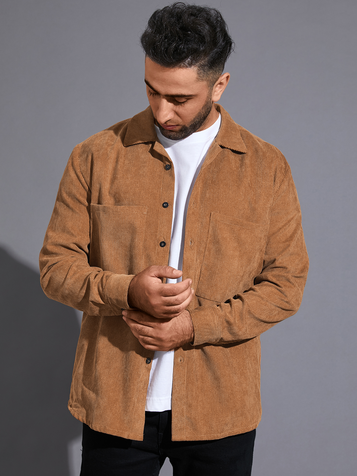 Men Casual Autumn Winter Plain Coat Long Sleeve Shirt