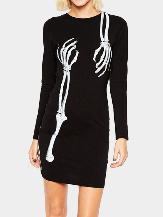 Black Funny Skull Pattern Bodycon Mini Dress