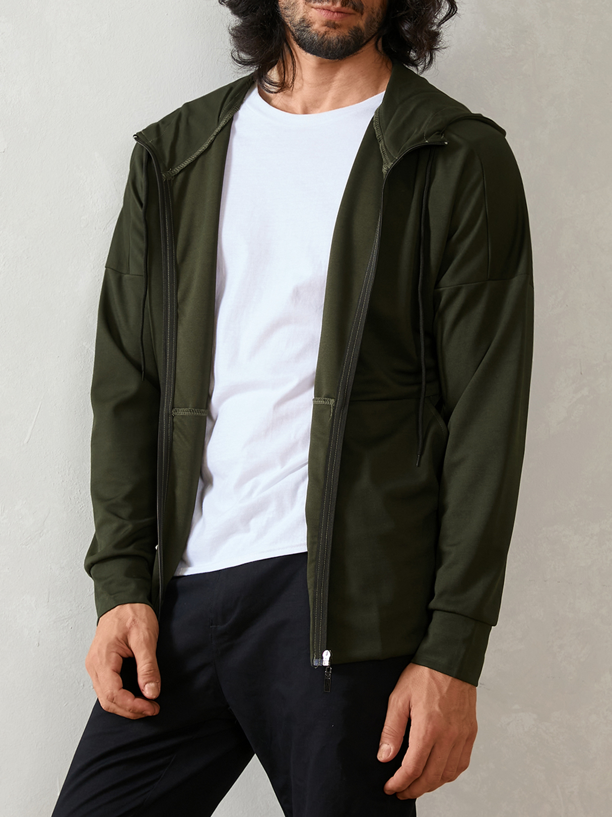 Blioesy Men Autumn Thin Long Sleeve Solid Color Zipper Hooded Coat