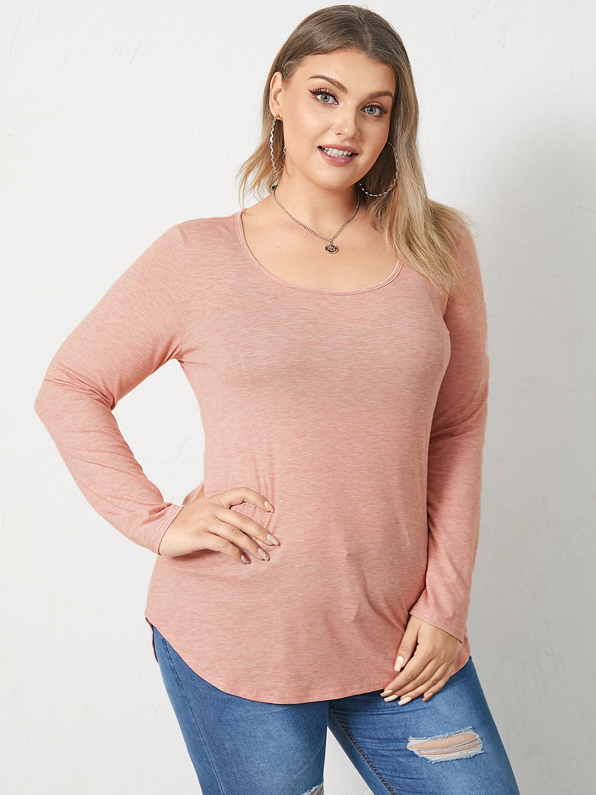 YOINS BASICS Plus Size Casual Comfortable Plain Long sleeves Tee