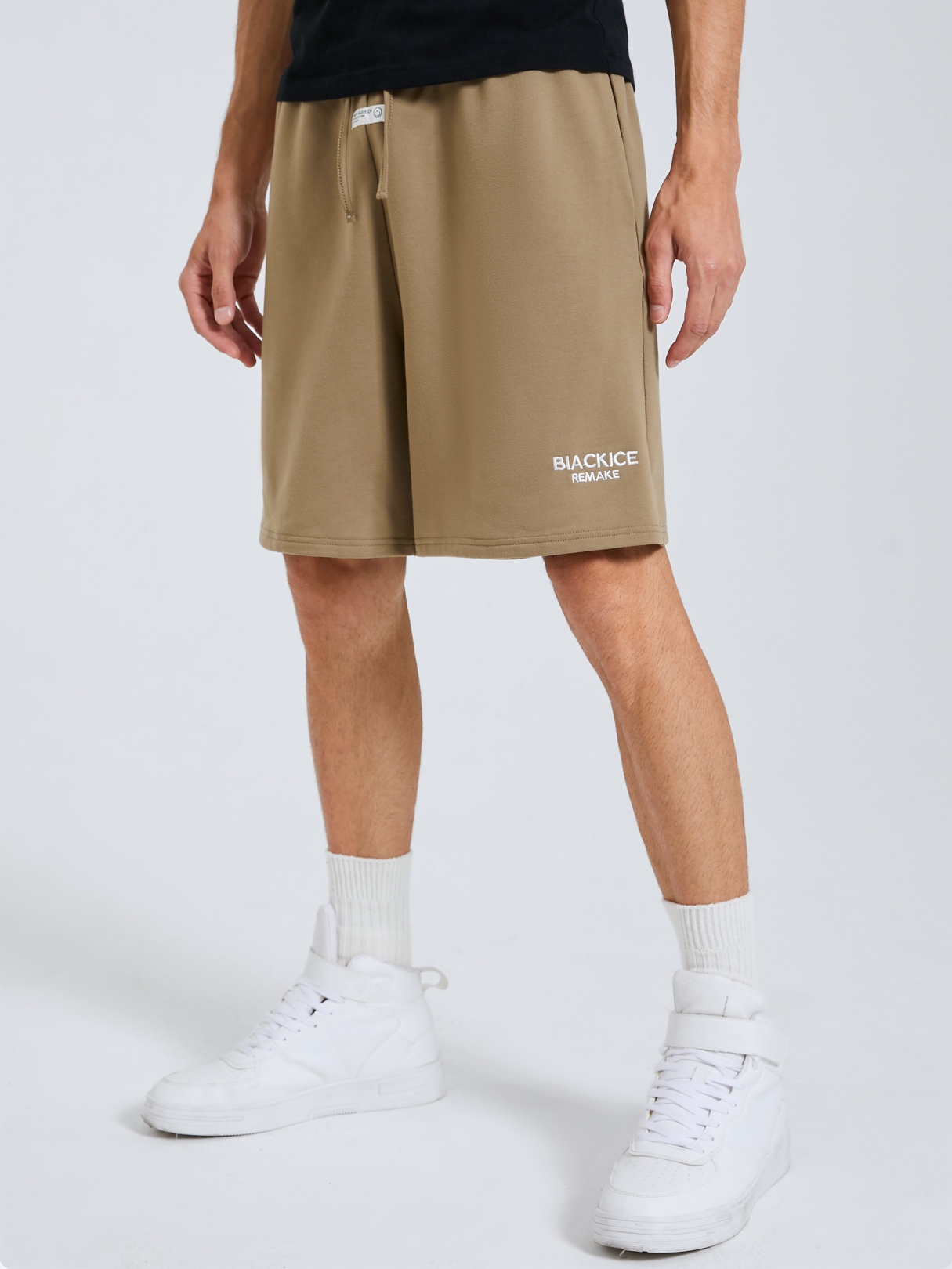 Men Casual Comfortable Plain Drawstring Elastic Waist Shorts