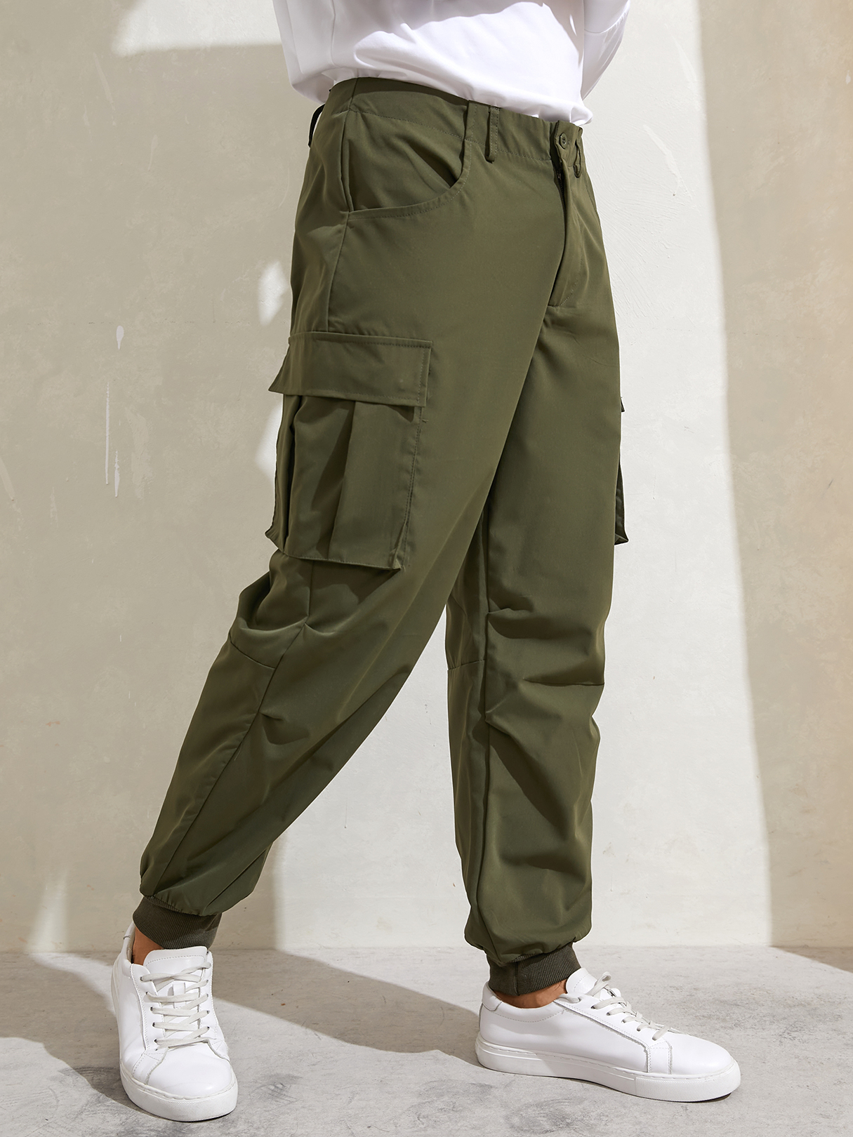 YOINS BASICS Men Fashion Solid Color Multi-pocket Tapered Cargo Pants